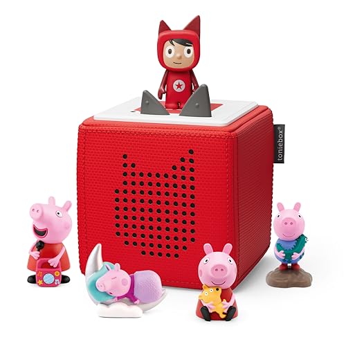 Toniebox Extrapack – Toniebox Starterset Rot + 4 x Peppa Pig Hörfiguren, Audioplayer für Hörbücher und Lieder, einfach zu bedienende kabellose Musikbox mit Peppa Wutz Hörspiel für Kinder ab 3 Jahren von tonies