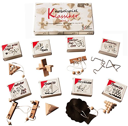 Knobelspiel Klassiker Set 1-8 Geschicklichkeitsspiele in Geschenkverpackung - incl. Lösung von toys-for-all