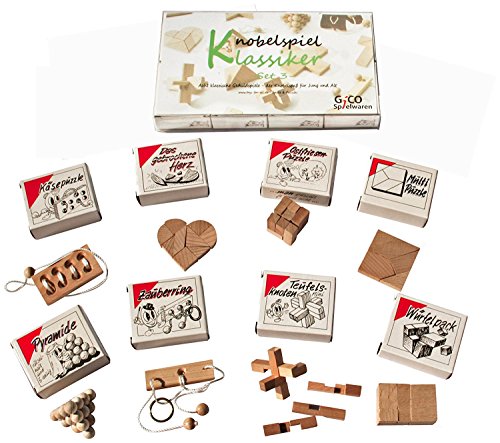 Knobelspiel Klassiker Set 3-8 Geschicklichkeitsspiele in Geschenkverpackung - incl. Lösung von toys-for-all