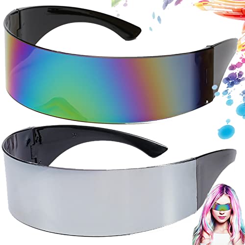 2 Stück Schnelle Brille, Währung Futuristische Sonnenbrille, Futuristische Verspiegelte Sonnenbrille, Coole Space Brille, Futuristische Sonnenbrille Zyklop, Für Rollenspiel, Bar, Disko (Silber, bunt) von truee