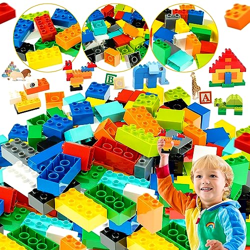 Etwa 58-61 Stück Basic Bausteine Box, zufällige Farbe, Gemischte Classic Bausteine, Kompatibel mit duplo Steinen, Bausteine Bricks, Geschenke für Jungen und Mädchen ab 4 Jahren(Farbe) von truee