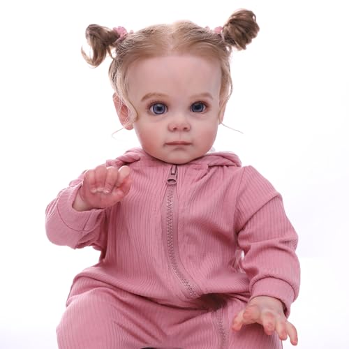 truly soft Realistische Baby-Puppe in rosa Strickoverall mit Zöpfchen von truly soft