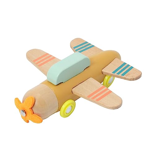 tuwiwol Flugzeugspielzeug aus Holz – wecken Sie die Leidenschaft für Luftfahrt und Erkundung bei Kindern. Flugzeugspielzeug aus Holz für Babys, leicht zu Rollen, orange von tuwiwol