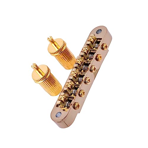 tuwiwol Gitarren Rollen Sattelbrücke mit Pfostenloch Ersatz Set, 2 passende Bolzen, Lock Tail Piece Saitenhalter für Gitarren, Gold von tuwiwol