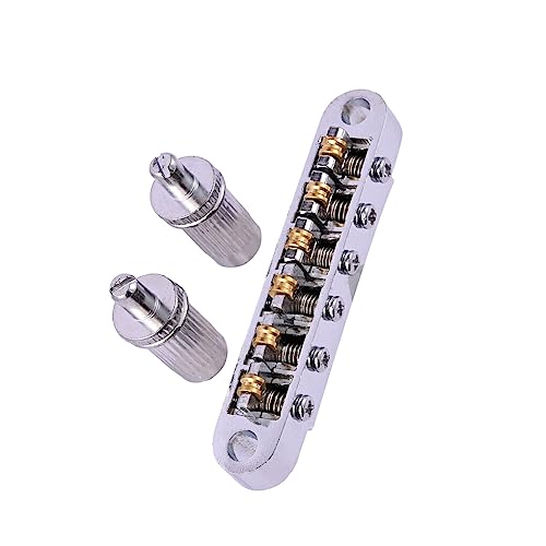 tuwiwol Gitarren Rollen Sattelbrücke mit Pfostenloch Ersatz Set, 2 passende Bolzen, Lock Tail Piece Saitenhalter für Gitarren, Silber von tuwiwol