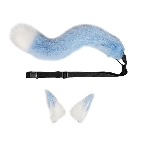 tuwiwol Pelziges Wolf Ohren Schwanz Cosplay Set für Erwachsene und Kinder, elegant und verspielt, Blau von tuwiwol