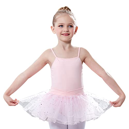 tuwiwol Sommer Mädchen Ballett Strap Kostüm Kinder Tanz Training Praxis Leistung Bodysuit mit Rock Kleidung Geburtstagsgeschenk, Rosa, 130cm von tuwiwol