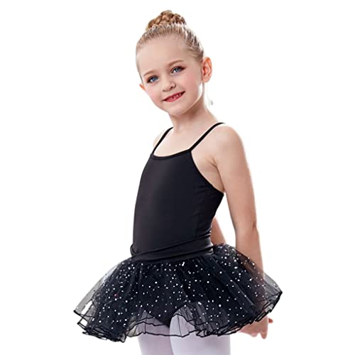 tuwiwol Sommer Mädchen Ballett Strap Kostüm Kinder Tanz Training Praxis Leistung Bodysuit mit Rock Kleidung Geburtstagsgeschenk, Schwarz, 140cm von tuwiwol