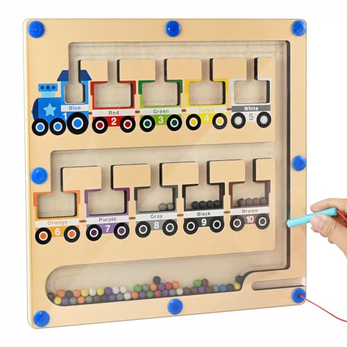 twirush Magnetspiel Labyrinth Spielzeug mit MagneteStiften, Farben Lernen Sortierspiel, Montessori Spielzeug ab 2 3 4 5 Jahre, Holz Magnete Lernspielzeug Kinder Motorikspielzeug Geschenk Mädchen Junge von twirush