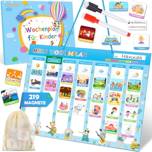 twoonto Wochenplaner Kinder, Tagesplaner Kinder Magnetisch Wochenplaner inkl. 219 Magnete 2 Stift Montessori Magnettafel Vorschulgeschenke Routine Planer Kinder ab 4 5 6 7 8 Jahre von twoonto