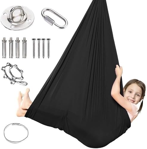 Therapieschaukel Kinder, Aerial Yogatuch,Children's Sensory Full Body Socks For Adults Autism, Full Body Wrap Stretchy Breathable Sensorische Schaukel For Stress Reduction With Autism(Black,150x280CM/ von tylxayoxa