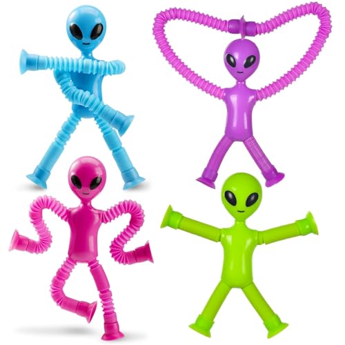 4 Stück Saugnapf Spielzeug Kinder Alien Pop Tubes für Kinder Reduzierter Druck Sensorisches Spielzeug Cartoon Teleskopspielzeug Pädagogische Lernspielzeuge Geeignet für Kinder und Erwachsene von tyokas