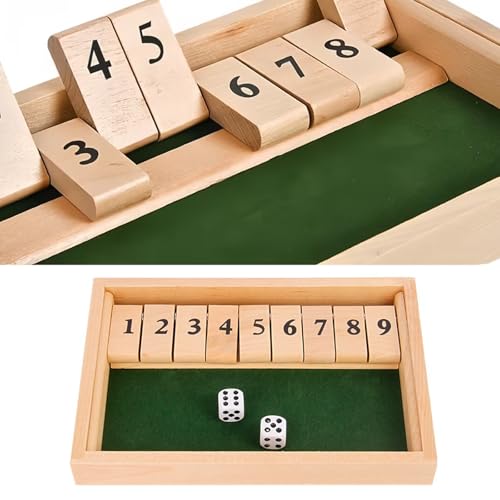 tyokas Shut The Box Game Holzspiel Mit 9-Zahlen-Deckel Klassisches Würfelspiel aus Holz Strategiespiele 2-Spieler Zahlenspiel Brettspiel Mit 2 Würfeln Geeignet für Partys, Unterhaltung von tyokas