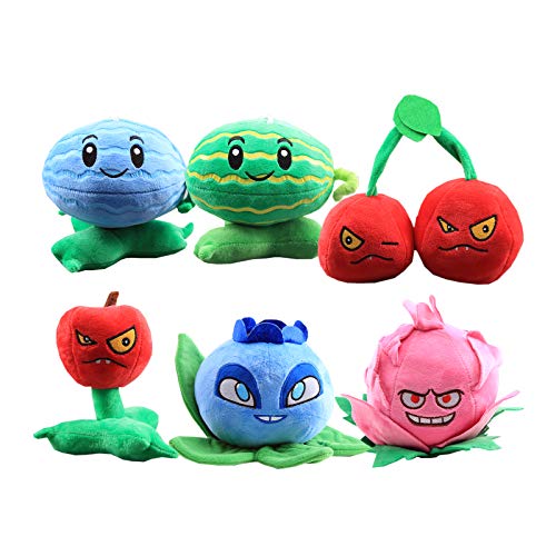 uiuoutoy 6 Stück Obst Kuscheltiere Kirsche Wassermelone Blaubeerkirsche Plüschtier Pflanzen Plüsch Spielzeug Puppen 14-20cm von uiuoutoy