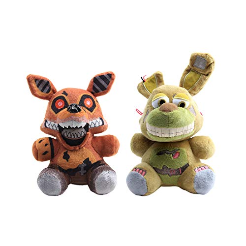 uiuoutoy Five Nights at Freddy's Plüschtier-Set, 17,8 cm, brauner Foxy The Twisted Ones, Springtrap Puppen, Geschenk für Kinder, FNAF-Fans von uiuoutoy