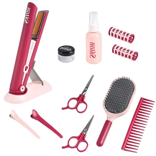 Friseursalon-Spielset, Haarstyling-Set für Mädchen,11-teiliges Dress Up Beauty-Friseur-Set für Kleinkinder | Realistisches Salon-Spielset mit realistischem Föhn, Spiegel und Lockenstab für von ulapithi