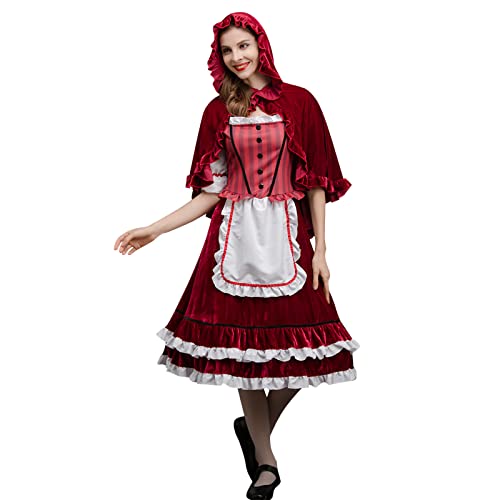 umifyxioy Halloween Kleider Damen, Halloween Kostüm Damen Rotkäppchen Kostüm Prinzessinenkleid und Umhang mit Kapuze Faschings Kostüme Halloween Karneval Festlich Partykleid Verkleidung Outfits von umifyxioy