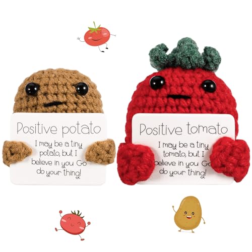 umorismo 2 Stück Positive Potato Tomaten Pocket Hug Geschenk, Lustige Positive Kartoffel Puppe,Mini-Plüsch Figuren Lustige Positive Tomate Puppe für Freundin Freund von umorismo