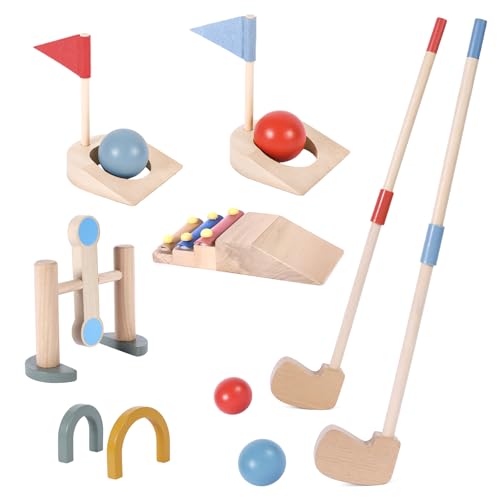 umu® Minigolf Set aus Holz für Kinder – 6 Hindernisse, Indoor und Outdoor Spielzeug Golfset mit Bällen und Golfschlägern – Kreatives Lernspielzeug für Jungen und Mädchen ab 3 4 5 6 Jahren von umu