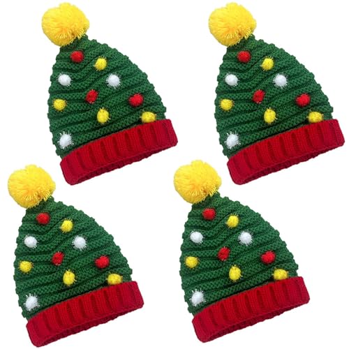 usefulbeauty 4 Stück Gestrickte Weihnachtsmütze - Nikolausmütze - Weihnachtsbaum Mütze - Weihnachts Strickmütze - Pompon Mütze | Für Festliche Partys Im Neuen Jahr von usefulbeauty