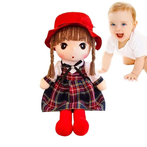 usefulbeauty Gefüllte Mädchenpuppe, Mädchenplüschpuppe, Weiches Kuscheltier mit Mütze und Kleidung, Schlafpartnerpuppen, braune Haare, erste Stoffpuppe, tragbares Mädchenspielzeug für Kinder von usefulbeauty