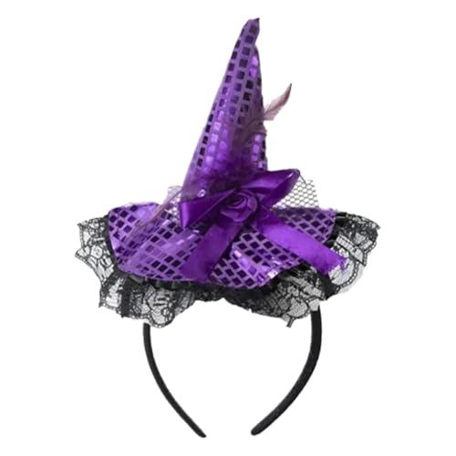 usefulbeauty Hexenhut Stirnband,Hexenhut Stirnband,Hut Hoop Band Pailletten Spitze Halloween Stirnbänder - Elegante Kopfbedeckung, Kostümmütze für Mädchen, und Damen von usefulbeauty