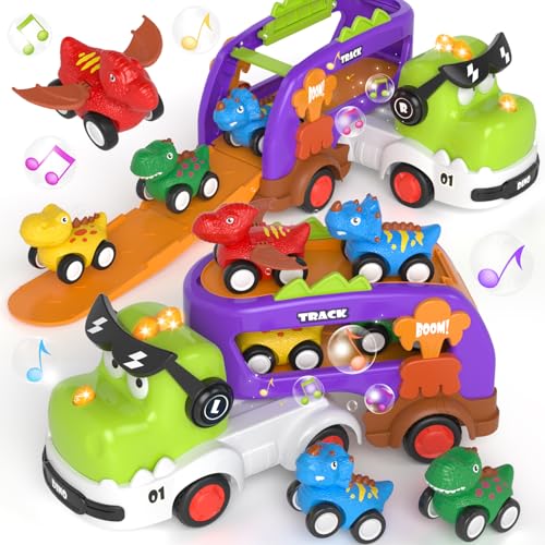 usrela Dinosaurier Transporter LKW Spielzeug Autos für Jungen 2 3 4 5, 5 in 1 Dinosaurie Kleinkinder LKW Spielzeug mit Licht und Musik, Kinderspielzeug Weihnachten Geburtstag für 3 4 5 Jungen von usrela