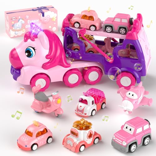usrela 7-in-1 Prinzessin Transportwagen-LKW Spielzeug ab 2 3 Jahre Mädchen, 1-3 Jähriges Spielzeug Autos mit Licht und Musik, Geburtstagsgeschenke für 2 3 4 Mädchen usrela 7-in-1 Prinzessin Transportwagen-LKW Spielzeug ab 2 3 Jahre Mädchen, 1-3 Jähriges Spielzeug Autos mit Licht und Musik, Geburtstagsgeschenke für 2 3 4 Mädchen von usrela