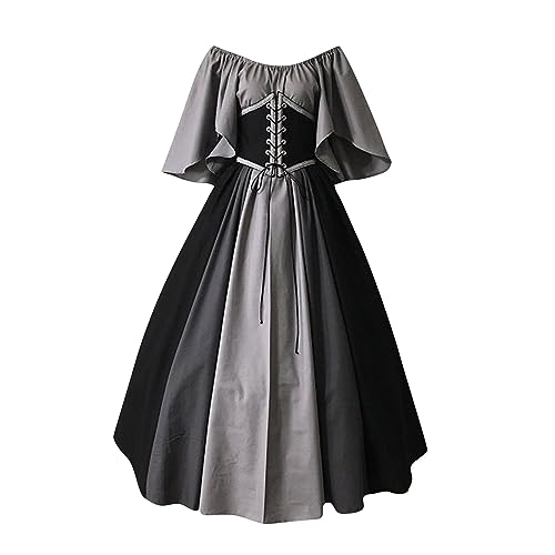 uxxnjfg Generic Halloween Kostüm Damen Gruselig Nonne Hexen Wikinger Puff Ärmel Kostüm Steampunk Victorian Renaissance Fasching Kostüme Lustige Große Größen Übergröße Mittelalter Kleidung Grau M von uxxnjfg