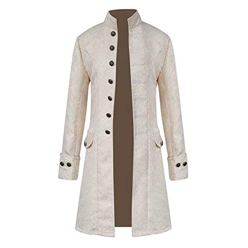 uxxnjfg Generic Herren Steampunk Frackjacke Vintage Mittelalter Kostüm Victorian Vampir Wikinger Kleidung Halloween Kostüm Herren Trachten Retro Kostüm Fasching Outfit Performance Cosplay Weiss M von uxxnjfg