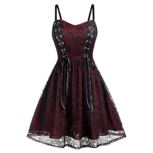 uxxnjfg Generic Kostüm Halloween Damen Fee Elfen Lolita Ärmellos Kleidung Renaissance Victorian Gothic Tag Der Toten Kostüm Relaxo Übergröße Böse Mittelalter Kleidung Rot L von uxxnjfg