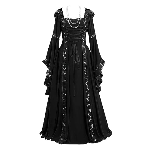 uxxnjfg Generic Mittelalter Kleidung Damen Elfen Fee Prinzessin Kleid Gothic Fasching Steampunk Kostüm Böse Gruselig Lustige Mittelalter Kleidung Festliches Outfit Damen Schwarz S von uxxnjfg