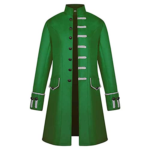 uxxnjfg Herren Gothic Steampunk Frackjacke Vintage Mittelalter Kleid Barock Vampir Renaissance Langarm Kostüm Kostüm Halloween Herren Große Größen Kleidung Rave Festival Fasching Outfit Grün XL von uxxnjfg