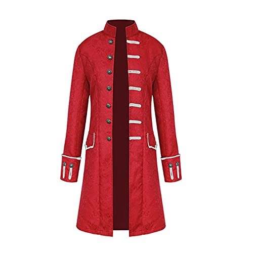 uxxnjfg Herren Gothic Steampunk Frackjacke Vintage Mittelalter Kleid Barock Wikinger Victorian Langarm Kleid Kostüme Für Halloween Herren Relaxo Gruselig Kleidung Fasching Outfit Cosplay Rot XL von uxxnjfg