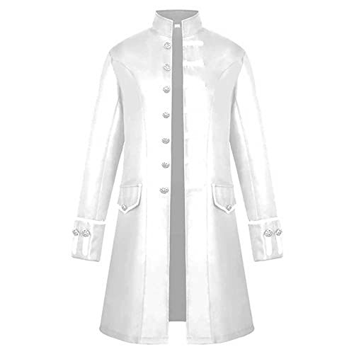 uxxnjfg Herren Gothic Steampunk Frackjacke Vintage Mittelalter Kleidung Pirat Victorian Renaissance Langarm Kleid Halloweenkostüme Männer Herren Retro Horror Kostüm Fasching Outfit Cosplay Weiss L von uxxnjfg