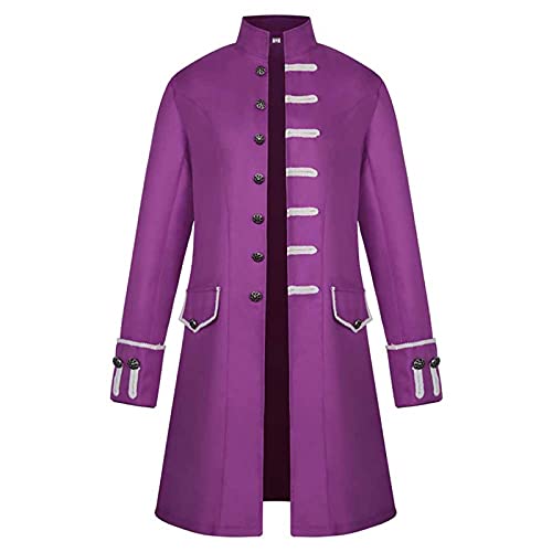 uxxnjfg Herren Gothic Steampunk Frackjacke Vintage Mittelalter Kostüm Wikinger Pirat Vampir Langarm Kleid Kostüm Halloween Herren Horror Gruselig Kleidung Rave Fasching Festival Outfit Lila S von uxxnjfg