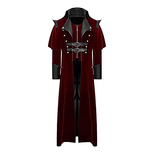 uxxnjfg Herren Gotisch Steampunk Frackjacke Vintage Mittelalter Kleidung Pirat Wikinger Victorian Langarm Kostüm Kostüm Halloween Herren Retro Trachten Kleidung Rave Festival Fasching Outfit Wein 3XL von uxxnjfg