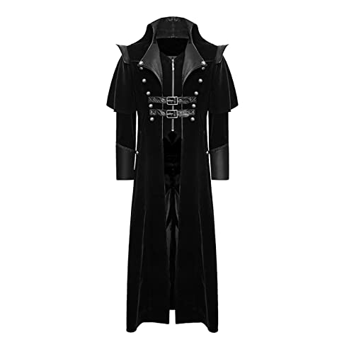 uxxnjfg Herren Gotisch Steampunk Frackjacke Vintage Mittelalter Kostüm Barock Renaissance Vampir Langarm Kleidung Halloweenkostüme Männer Herren Horror Kleid Fasching Outfit Cosplay Schwarz M von uxxnjfg