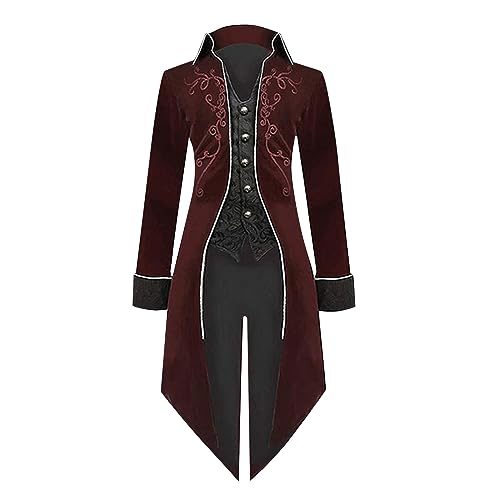 uxxnjfg Herren Gotisch Steampunk Frackjacke Vintage Mittelalter Kostüm Victorian Dämon Barock Kostüm Halloween Männer Herren Böse Lustige Kleidung Festival Fasching Cosplay Rot L von uxxnjfg