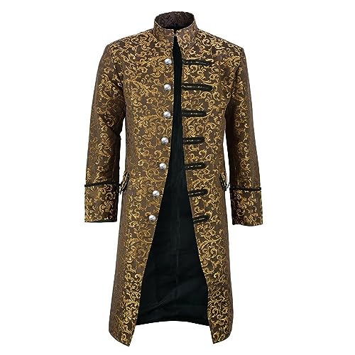 uxxnjfg Herren Steampunk Frackjacke Vintage Mittelalter Kleidung König Barock Vampir Kleidung Kostüm Halloween Herren Übergröße Böse Kleid Fasching Rave Performance Cosplay Gelb L von uxxnjfg