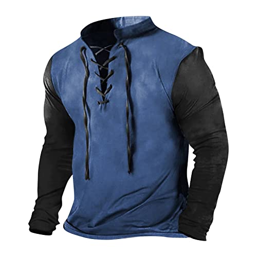 Herren Vintage Steampunk Shirt Vintage Mittelalter Kleidung Pirat Vampir Wikinger Langarm Kostüm Halloween Kostüm Herren Übergröße Kleid Rave Festival Fasching Outfit Performance Blau 3XL von uxxnjfg