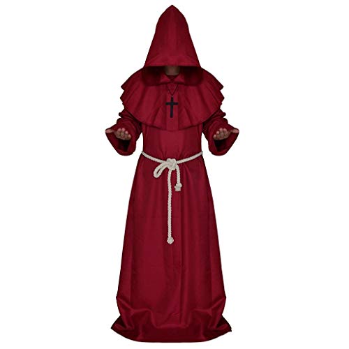 uxxnjfg Herren Wikinger Steampunk Umhang Vintage Mittelalter Kleid Dämon Renaissance Barock Kleid Halloween Männer Herren Relaxo Horror Kleidung Festival Fasching Performance Cosplay Rot S von uxxnjfg