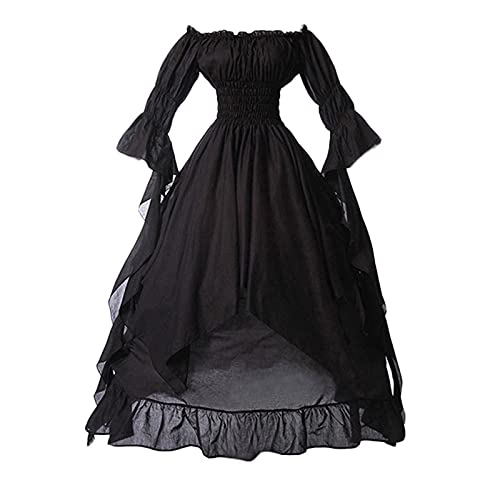 uxxnjfg Kostüm Halloween Damen Elfen Fee Prinzessin Glockenärmel Kleider Renaissance Victorian Gothic Fasching Kostüme Lustige Große Größen Böse Mittelalter Kleidung Schwarz 4XL von uxxnjfg