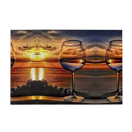 Personalisiertes Puzzle - Erstellen Sie benutzerdefinierte Bild Puzzle Für Familie Und Freunde Sonnenuntergang Weinglas von vacsAX