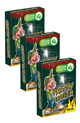 vama 18 Freaky Crackler von Nico Knalltüten Knattertüten mit Crackling und roten Sternen - frei von Plastik - Silvester Feuerwerk Jugendfrei (3 Packungen) von vama