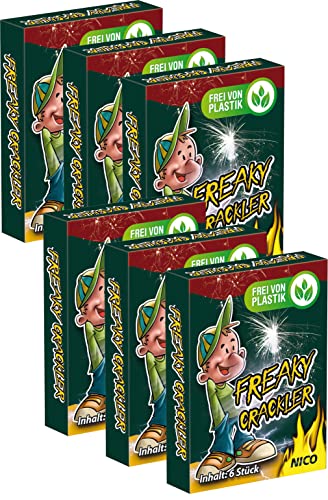 vama 36 Freaky Crackler von Nico Knalltüten Knattertüten mit Crackling und roten Sternen - frei von Plastik - Silvester Feuerwerk Jugendfrei (6 Packungen) von vama