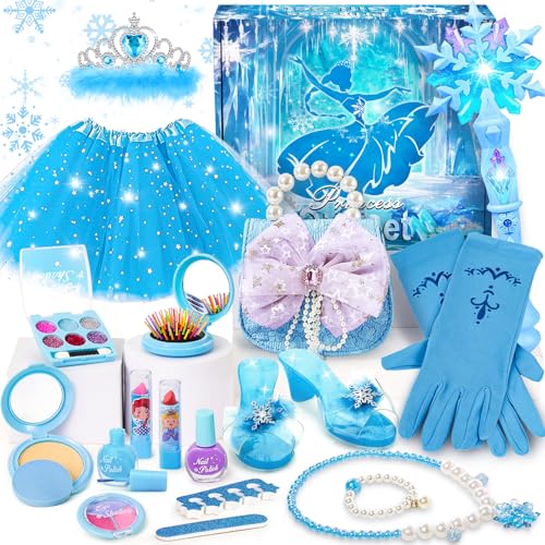 ELSA Eiskönigin Spielzeug Geschenk Mädchen Kinderschminke Set & Prinzessin LED Tutu Mädchen & Frozen Schneeschmuck Zubehör & Handtasche, Frozen Spielzeug Geburtstag Geschenke für Mädchen 3 4 5 6 7 8 von vamei