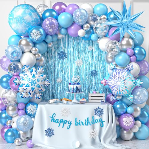 Frozen Geburtstagsdeko Mädchen 139Pcs Eiskönigin Party Deko mit Lametta Vorhang Blau Schneeflocken Folienballon Luftballon Ballon Girlande Lila Silber Banner Frozen Geburtstagsparty Deko Birthday von vamei