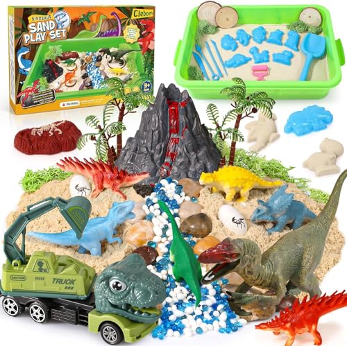 Magic Sand Sandbox Set, Dinosaurier Spielzeug Sand Koffer mit 900g Spielsand & Dinosaurier Figuren & Sandformen & Lastwagen, Sensorisch Sandspielzeug Geschenk für Kinder Jungen ab 3 4 5 6 7 8 Jahre von vamei