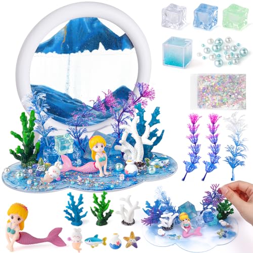 Sandbilder Basteln Mädchen Geschenk 4 5 6 7 8 9 Jahre, Meerjungfrau Sandbilder zum Drehen 3D Sandscape Sandkunst fließender Sanduhr zum Basteln für Wohnzimmer Haus Deko Meerjungfrau Geschenke Mädchen von vamei